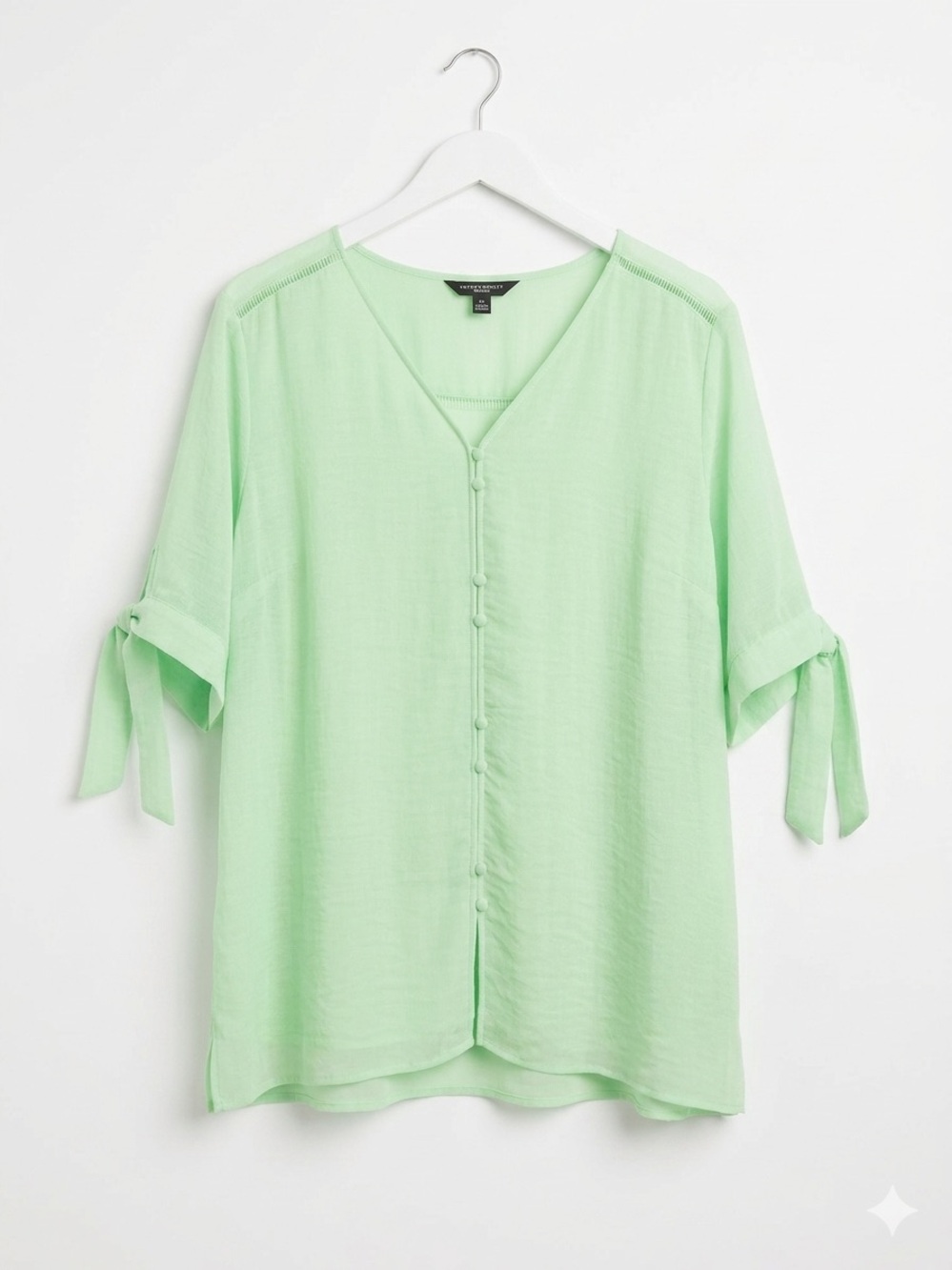 Investments Key Lime Green Whimsy Button-Front Blouse Plus Size 2X Tie-Sleeve